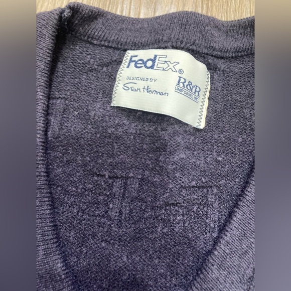 Vintage FedEx Stan Herman allover logo print Sweater Cardigan Embroidered large - Picture 2 of 7